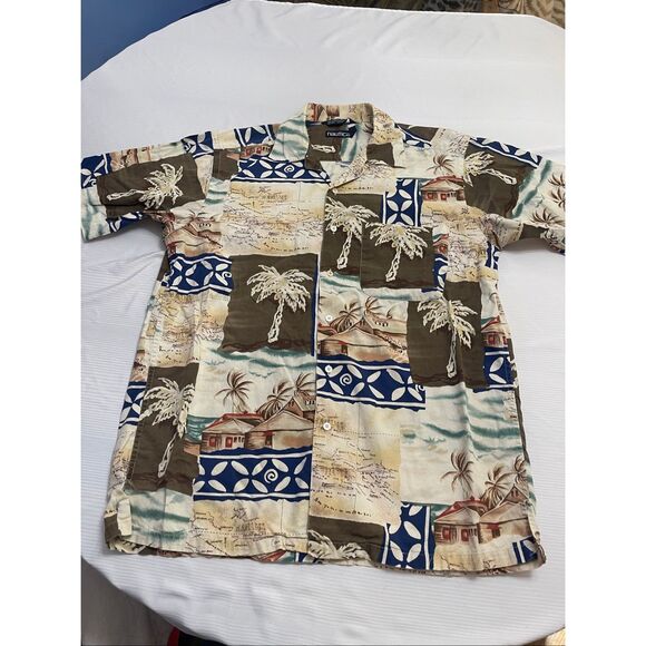 Nautica Men’s Vintage 90s Hawaiian Camp Short Sleeve Button Up Shirt Size Medium - Picture 1 of 6